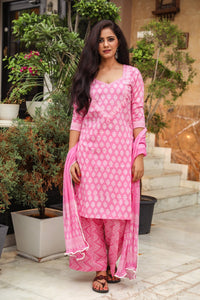 Pink Discharge Butti Print Cotton Suit Set