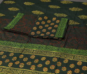 Dark Green Block Butti Printed Cotton Unstitched Salwar Suit
