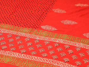 Orange & Blue Block Butti Printed Cotton Unstitched Salwar Suit Set