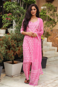 Pink Discharge Butti Print Cotton Suit Set