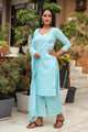 Sky Blue Discharge Butti Print Cotton Suit Set