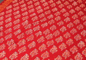 Red Naphtol Block Butti Printed Cotton Unstitched Salwar Suit Material
