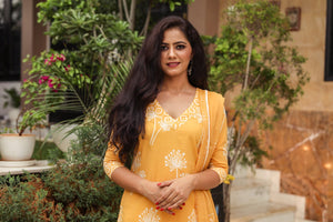 Mustard Discharge Butta Print Cotton Suit Set
