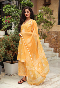 Mustard Discharge Butta Print Cotton Suit Set