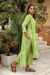 Green Discharge Tree Butti Print Cotton Suit Set