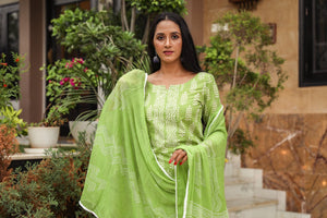Green Discharge Tree Butti Print Cotton Suit Set
