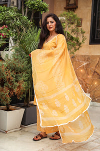 Yellow Discharge Butta Print Cotton Suit Set