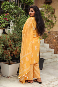 Yellow Discharge Butta Print Cotton Suit Set