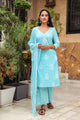Sky Blue Discharge Butta Print Cotton Suit Set