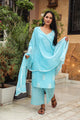 Sky Blue Discharge Butta Print Cotton Suit Set