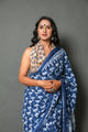 Indigo Tree Block Butti Print Mul Cotton Saree with Unstitched Blouse