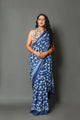 Indigo Tree Block Butti Print Mul Cotton Saree with Unstitched Blouse