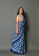 Indigo Tree Block Butti Print Mul Cotton Saree with Unstitched Blouse