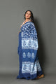 Indigo Tree Block Butti Print Mul Cotton Saree with Unstitched Blouse