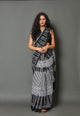 Black & White Strip Printed Mul Cotton Saree with Blouse Piece