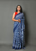 Indigo Leaf Block Print Mul Cotton Saree with Blouse Piece