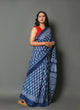 Indigo Leaf Block Print Mul Cotton Saree with Blouse Piece