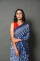 Indigo Leaf Block Print Mul Cotton Saree with Blouse Piece