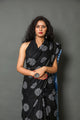 Black Circle Block Butta Print Mul Cotton sari with Blouse Piece