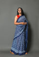 Indigo Polka Jaal Block Print Mul Cotton Saree with Blouse Piece