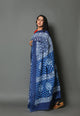 Indigo Polka Jaal Block Print Mul Cotton Saree with Blouse Piece