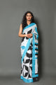 Black Star Block Print Mul Cotton Sari with Blouse Piece