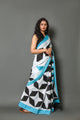 Black Star Block Print Mul Cotton Sari with Blouse Piece