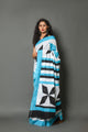 Black Star Block Print Mul Cotton Sari with Blouse Piece