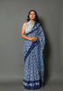 Indigo Jaal Block Print Cotton Saree with Blouse Piece
