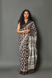 Kashish Tree Block Butti Print Cotton Saree with Blouse Piece