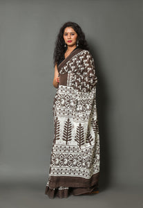 Kashish Tree Block Butti Print Cotton Saree with Blouse Piece