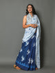 Blue & White Hand Butta Print Cotton Saree with Blouse Piece
