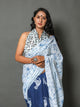 Blue & White Hand Butta Print Cotton Saree with Blouse Piece