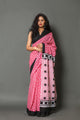 Pink Square Block Print Cotton Saree with Blouse