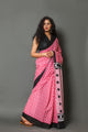 Pink Square Block Print Cotton Saree with Blouse