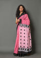Pink Square Block Print Cotton Saree with Blouse