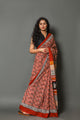 Ivory Jaal Block Print Cotton Saree with Blouse Piece