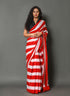 Red & White Strip Printed Cotton Saree with Blouse Piece