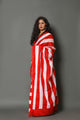 Red & White Strip Printed Cotton Saree with Blouse Piece