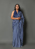 Blue Geometric Print Cotton Saree with Blouse Piece