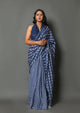 Blue Geometric Print Cotton Saree with Blouse Piece