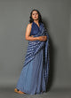 Blue Geometric Print Cotton Saree with Blouse Piece