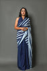 Blue Solid & Strip Print Cotton Saree with Blouse Piece