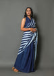Blue Solid & Strip Print Cotton Saree with Blouse Piece