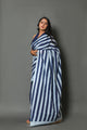 Blue Solid & Strip Print Cotton Saree with Blouse Piece
