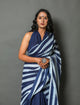 Blue Solid & Strip Print Cotton Saree with Blouse Piece