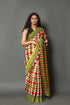 Green & Red Geometric Print Cotton Saree with Blouse Piece
