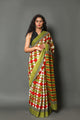 Green & Red Geometric Print Cotton Saree with Blouse Piece