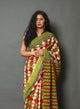 Green & Red Geometric Print Cotton Saree with Blouse Piece