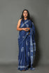 Blue Butta & Border Block Print Cotton Saree with Blouse Piece